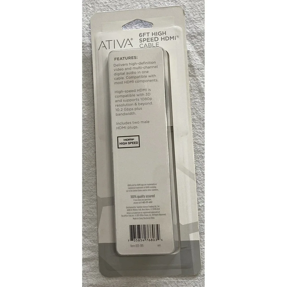 Ativa 6ft High Speed HDMI‎ Cable 4K Ultra HD 3D Compatible Video Audio